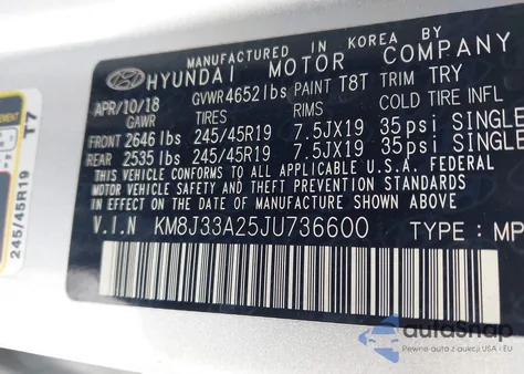 2018 Hyundai Tucson Limited из США, поврежденный, VIN KM8J33A25JU736600